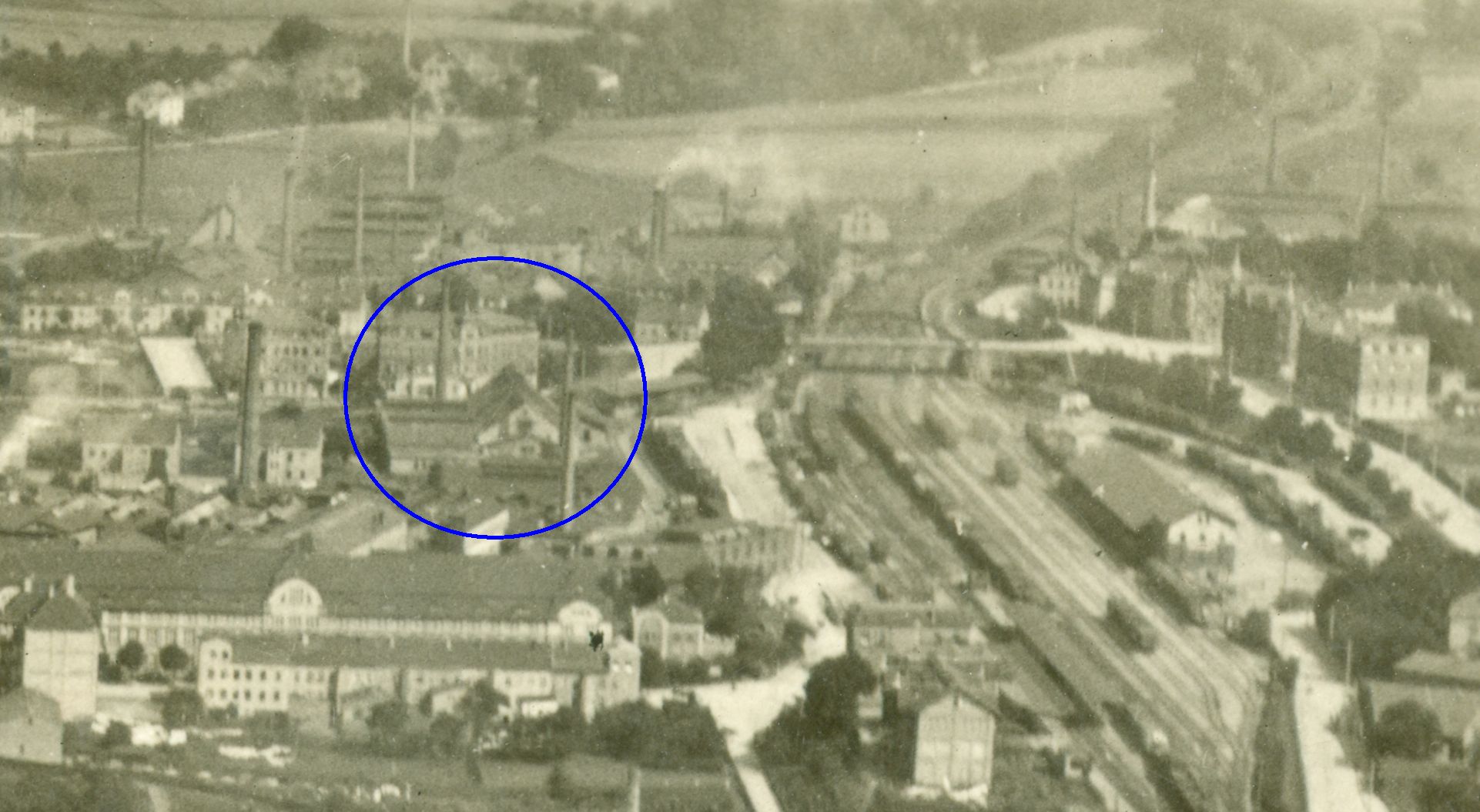 Ansichtskarte um 1935 mit Markierungen