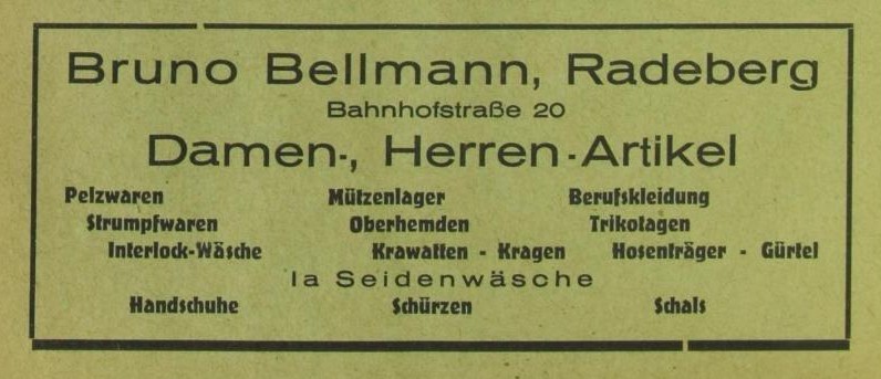 Bahnhofstra&szlig;e 20 und 21 / Dresdener Stra&szlig;e 19 (bis 1927 Fabrikstra&szlig;e 1)  Radeberg