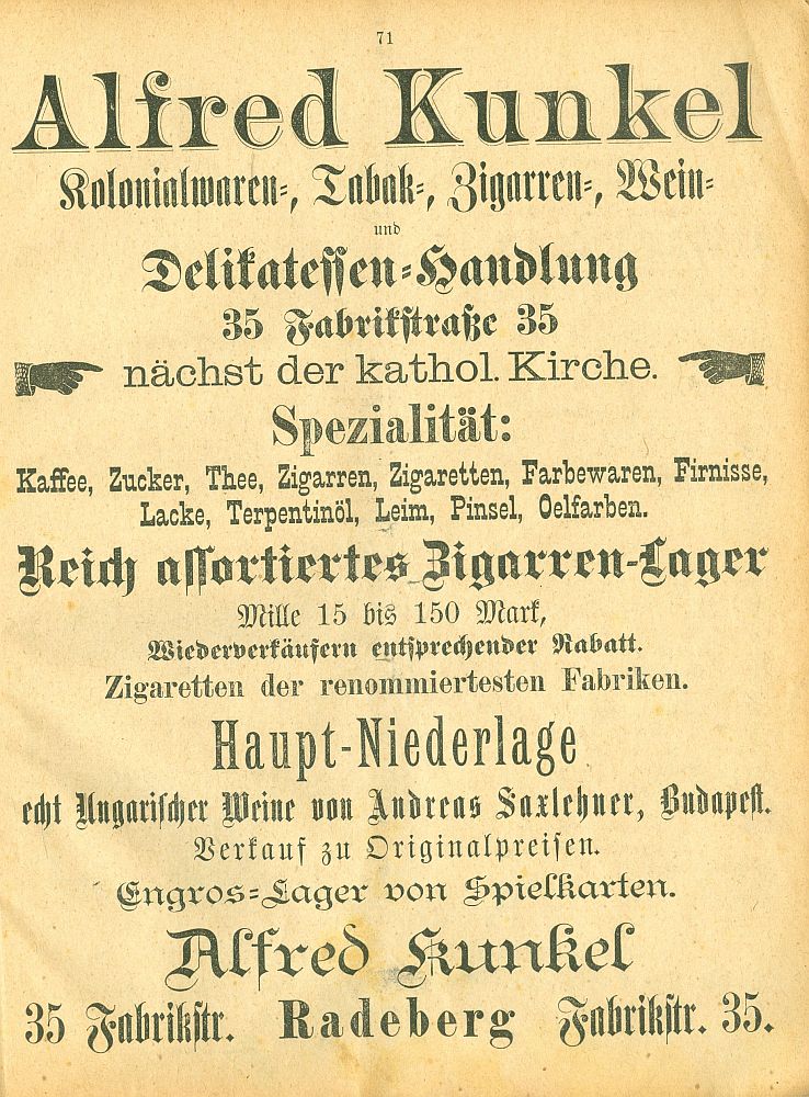 Dresdener Straße 18 (vor 1903 Fabrikstraße 35, 1903 - 1927 Fabrikstraße 20) Radeberg Dresdener Straße 18 (vor 1903 Fabrikstraße 35, 1903 - 1927 Fabrikstraße 20) Radeberg