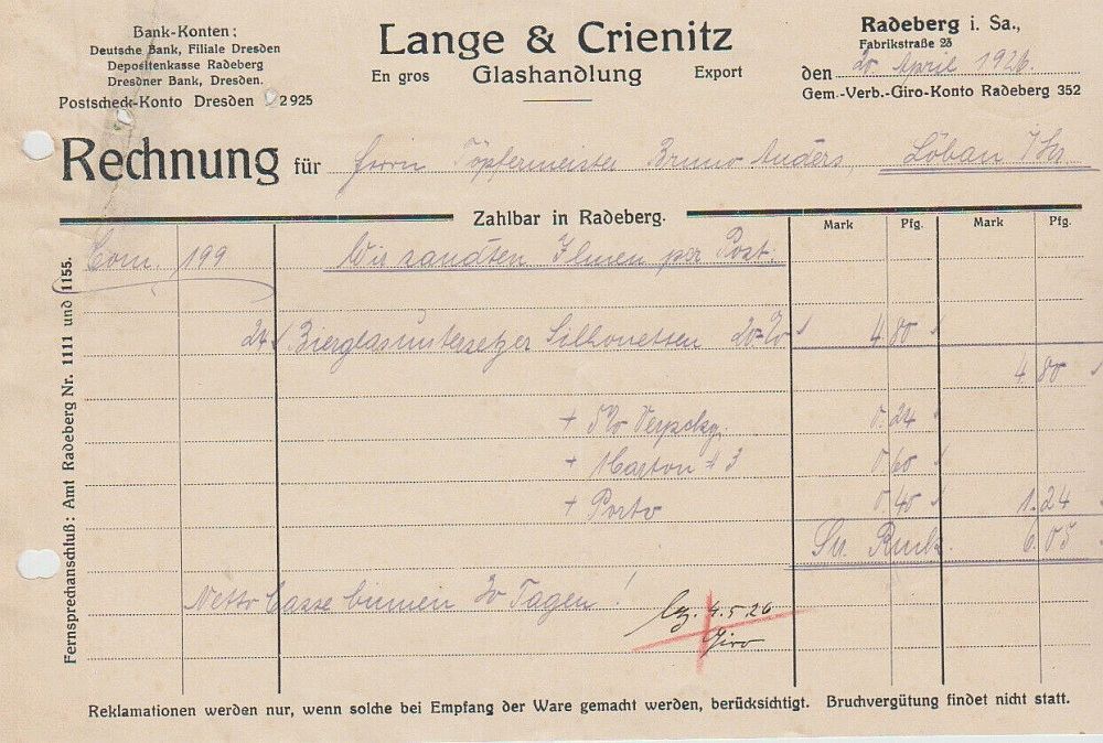 Dresdener Straße 41 (vor 1905 Fabrikstraße 9, 1905 - 1927 Fabrikstraße 23)  Radeberg