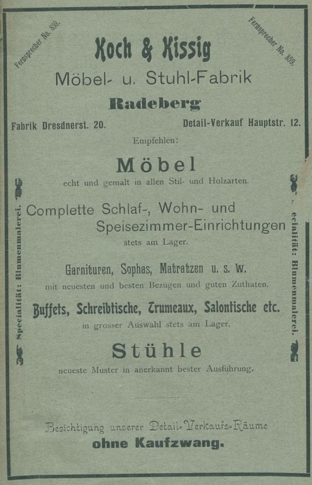 Dresdener Stra&szlig;e 1 (vor 1910 Dresdener Stra&szlig;e 20, 1910 - 1927 Dresdener Stra&szlig;e 45)  Radeberg
