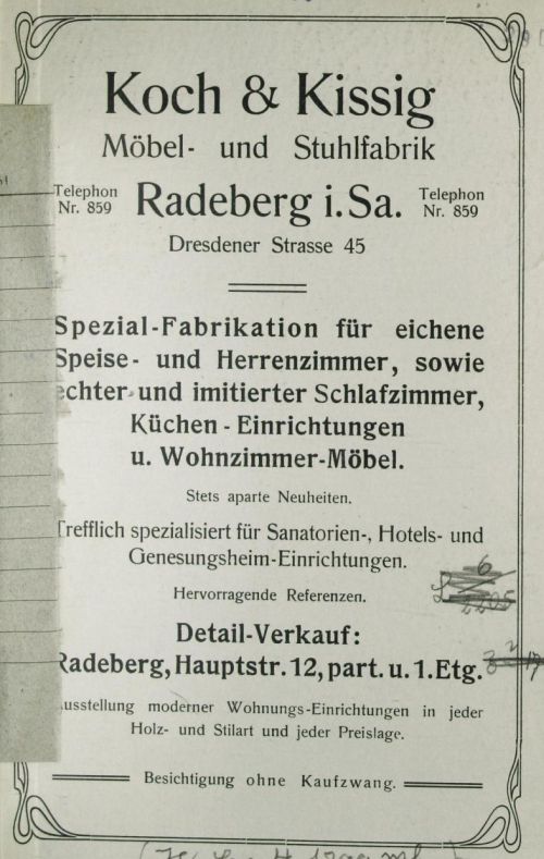 Dresdener Straße 1 (vor 1910 Dresdener Straße 20, 1910 - 1927 Dresdener Straße 45) Radeberg Dresdener Straße 1 (vor 1910 Dresdener Straße 20, 1910 - 1927 Dresdener Straße 45) Radeberg