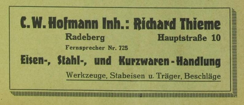 Hauptstraße 10 (1787 HNr. 106, bis 1927 Hauptstraße 18) Radeberg Hauptstraße 10 (1787 HNr. 106, bis 1927 Hauptstraße 18) Radeberg