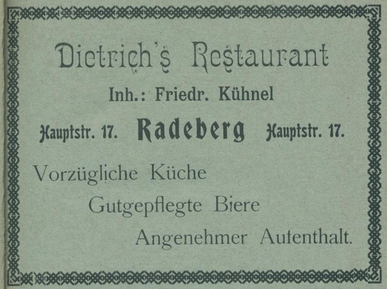 Hauptstraße 12 (1787 HNr. 105, bis 1927 Hauptstraße 17) / Kirchstraße Radeberg Hauptstraße 12 (1787 HNr. 105, bis 1927 Hauptstraße 17) / Kirchstraße Radeberg