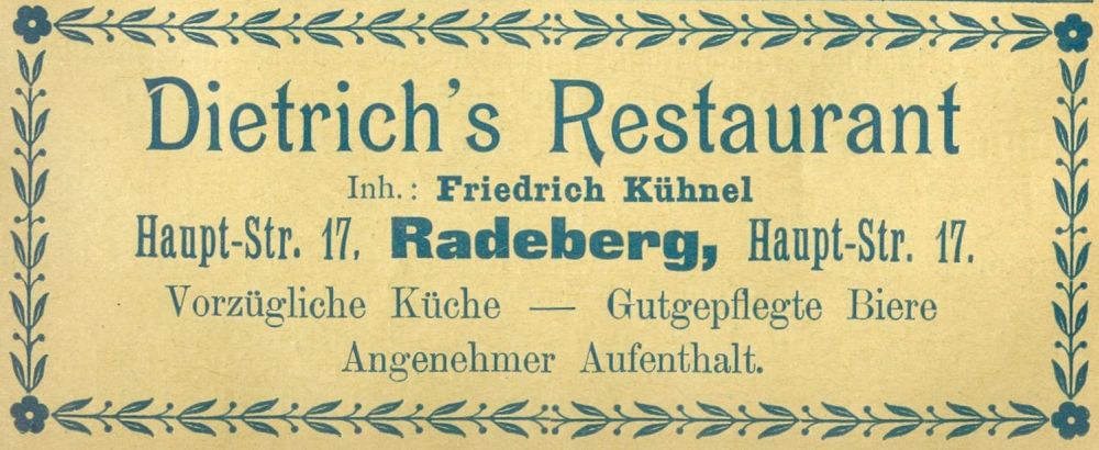 Hauptstraße 12 (1787 HNr. 105, bis 1927 Hauptstraße 17) / Kirchstraße Radeberg Hauptstraße 12 (1787 HNr. 105, bis 1927 Hauptstraße 17) / Kirchstraße Radeberg