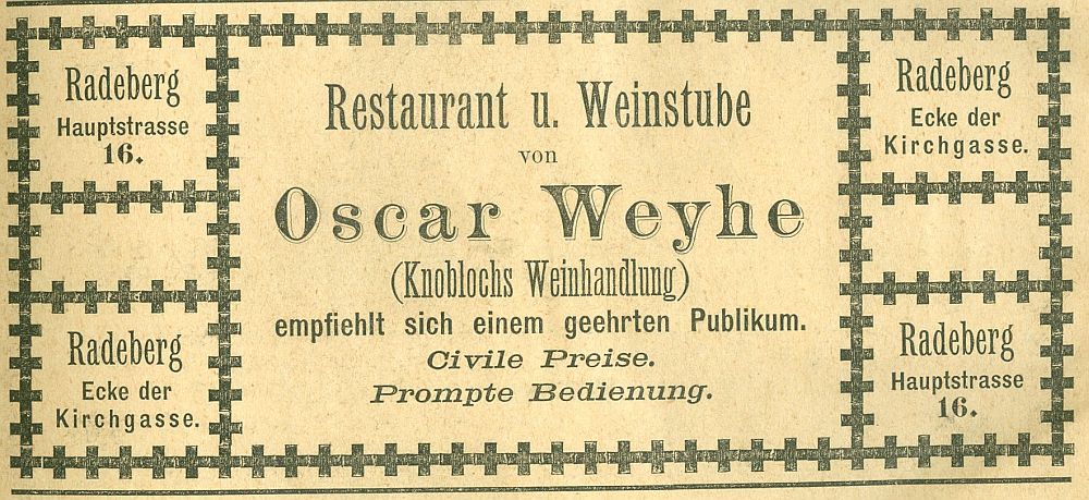 Hauptstraße 14 (1787 HNr. 95, bis 1927 Hauptstraße 16) / Kirchstraße Radeberg Hauptstraße 14 (1787 HNr. 95, bis 1927 Hauptstraße 16) / Kirchstraße Radeberg