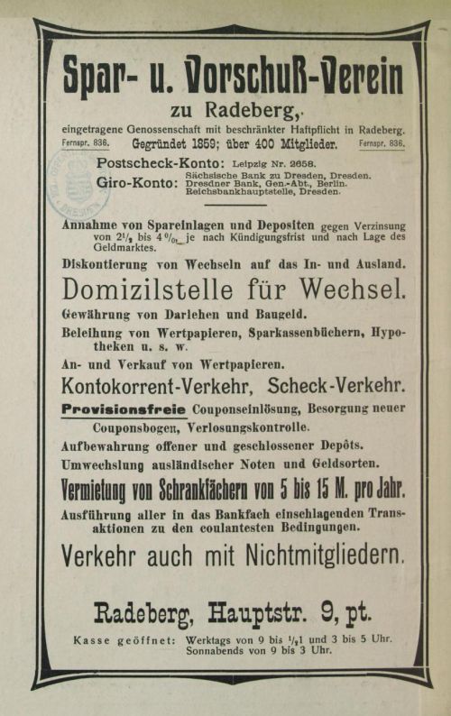 Hauptstra&szlig;e 17 (bis 1927 Hauptstra&szlig;e 9)  Radeberg