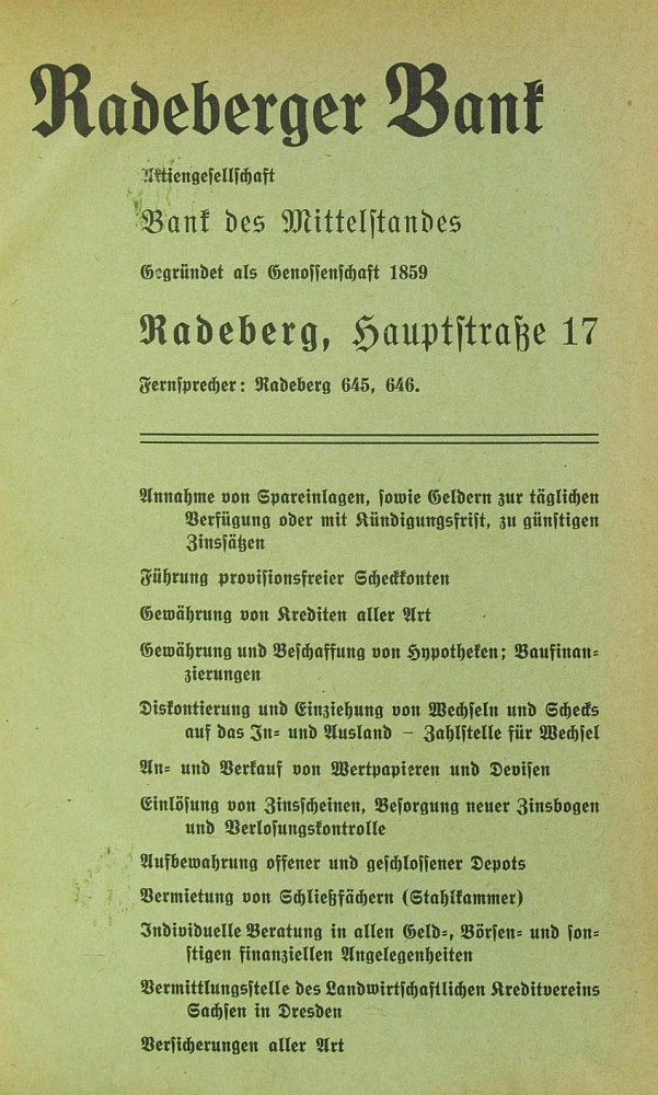 Hauptstra&szlig;e 17 (bis 1927 Hauptstra&szlig;e 9)  Radeberg