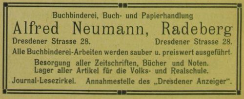 Hauptstra&szlig;e 50 (bis 1910 Dresdener Stra&szlig;e 27, 1910 - 1927 Dresdener Stra&szlig;e 28)  Radeberg