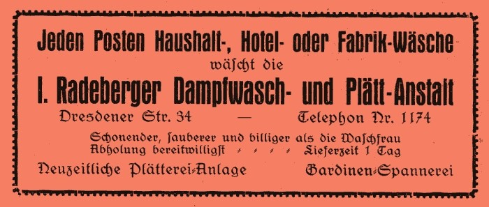 Hauptstra&szlig;e 56 (vor 1910 Dresdener Stra&szlig;e 24, 1910 - 1927 Dresdener Stra&szlig;e 34)  Radeberg