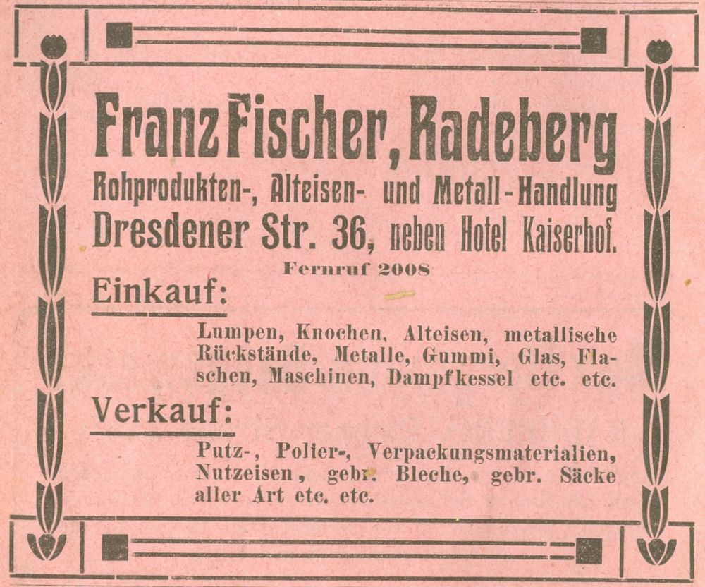 Hauptstraße 58 (vor 1910 Dresdener Straße 23c, 1910 - 1927 Dresdener Straße 36) Radeberg Hauptstraße 58 (vor 1910 Dresdener Straße 23c, 1910 - 1927 Dresdener Straße 36) Radeberg