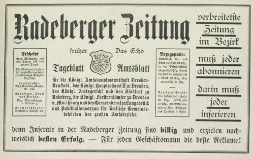 Hauptstra&szlig;e 61 (vor 1910 Dresdener Stra&szlig;e 18, 1910 - 1927 Dresdener Stra&szlig;e 39)  Radeberg