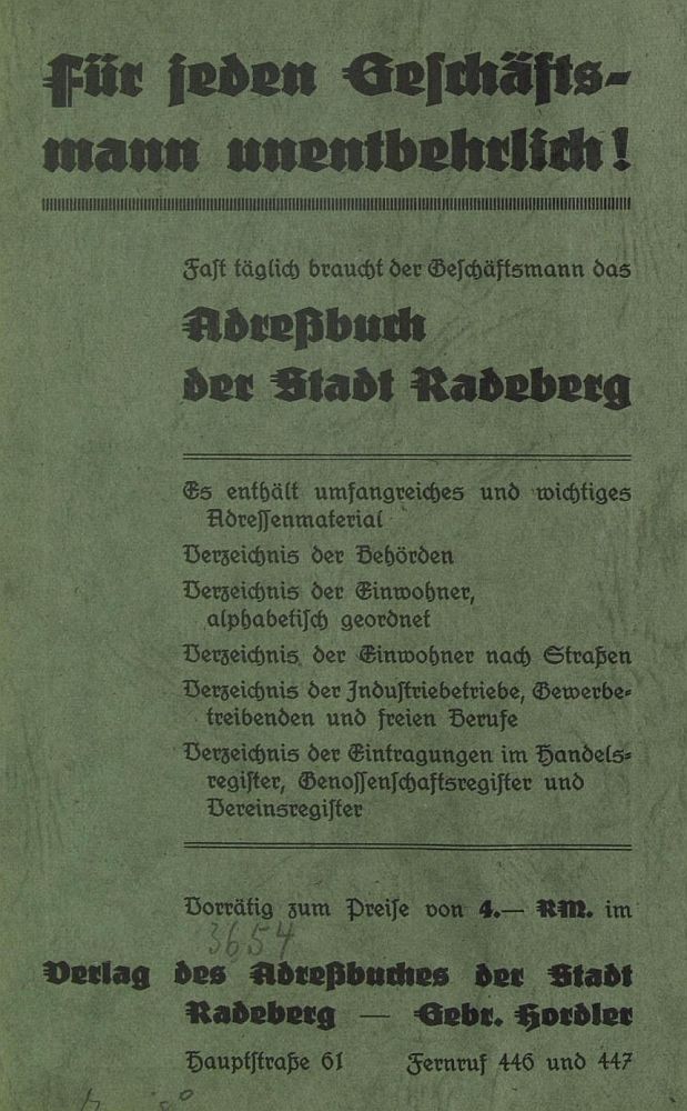 Hauptstra&szlig;e 61 (vor 1910 Dresdener Stra&szlig;e 18, 1910 - 1927 Dresdener Stra&szlig;e 39)  Radeberg