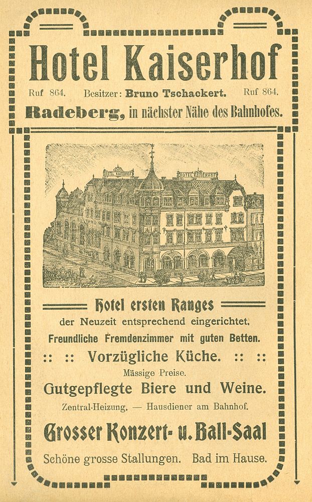 Hauptstra&szlig;e 62 (vor 1910 Dresdener Stra&szlig;e 23a, 1910 - 1927 Dresdener Stra&szlig;e 40)  Radeberg