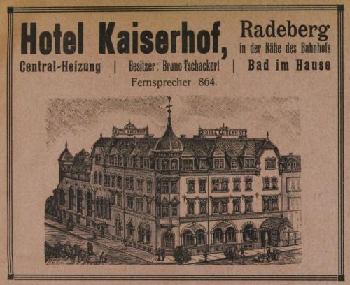 Hauptstra&szlig;e 62 (vor 1910 Dresdener Stra&szlig;e 23a, 1910 - 1927 Dresdener Stra&szlig;e 40)  Radeberg
