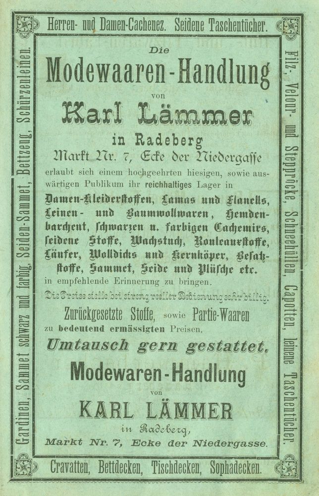 Markt 7 (1787 HNr. 33, vor 1903 Am Markt 7) Radeberg Markt 7 (1787 HNr. 33, vor 1903 Am Markt 7) Radeberg
