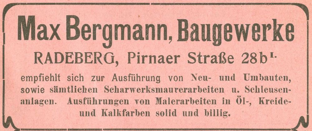 Pirnaer Stra&szlig;e 18 (1904 - 1927 Pirnaer Stra&szlig;e 28b)  Radeberg