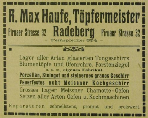 Pirnaer Stra&szlig;e 10 (1787 HNr. 55, vor 1903 Pirnaische Stra&szlig;e 32, 1903 - 1927 Pirnaer Stra&szlig;e 32)  Radeberg