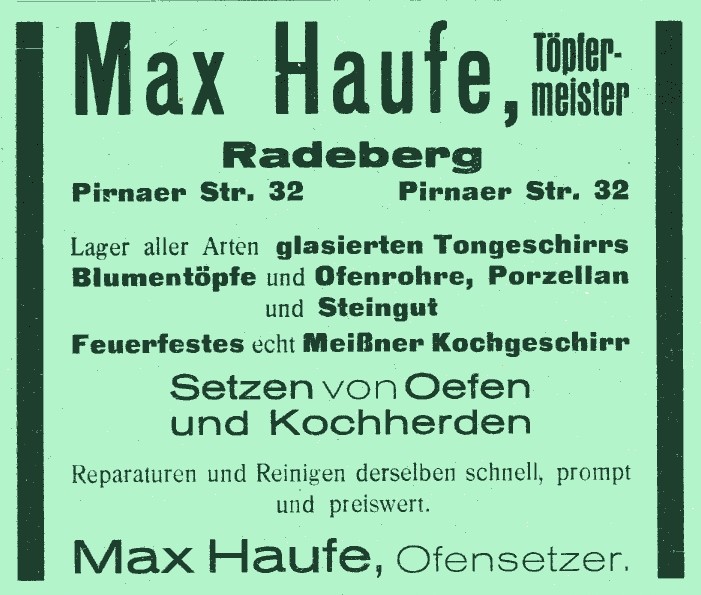 Pirnaer Stra&szlig;e 10 (1787 HNr. 55, vor 1903 Pirnaische Stra&szlig;e 32, 1903 - 1927 Pirnaer Stra&szlig;e 32)  Radeberg