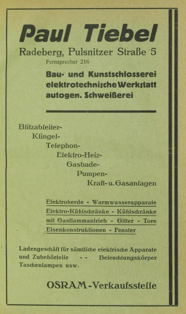 Pulsnitzer Stra&szlig;e 5 (1896 Langestra&szlig;e 2, 1903 - 1927 Lange Stra&szlig;e 3)  Radeberg
