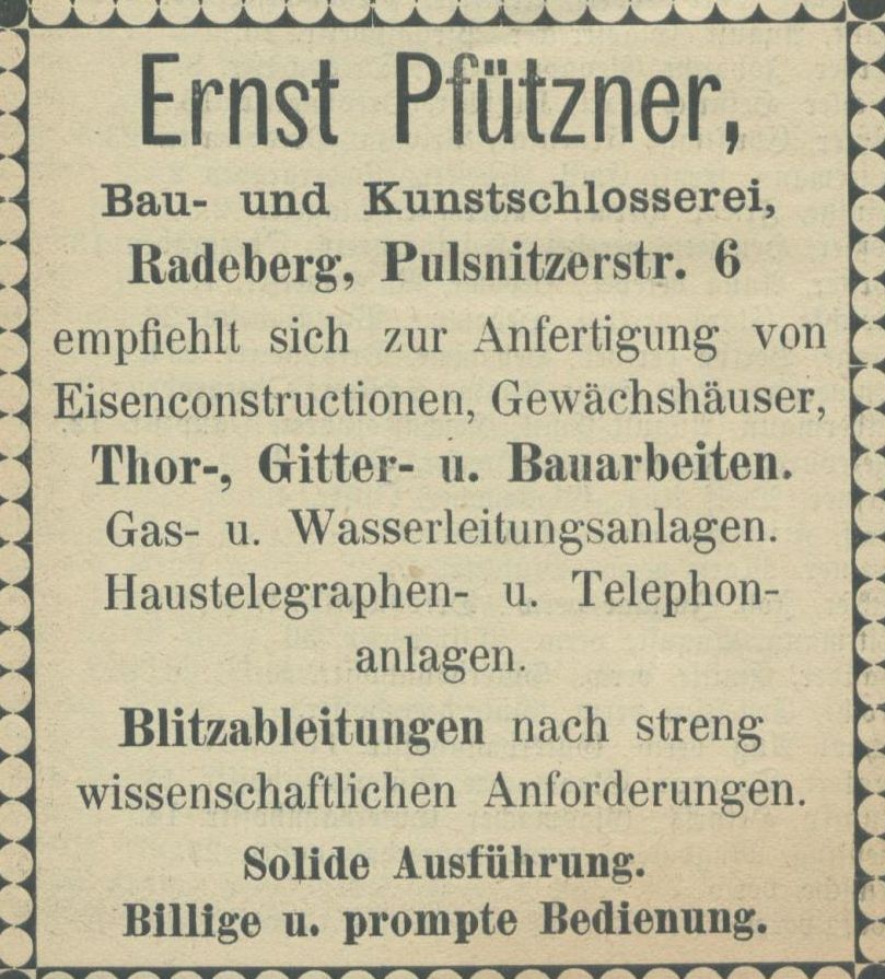 Pulsnitzer Stra&szlig;e 29 (vor 1910 Pulsnitzer Stra&szlig;e 6, 1910 - 1927 Pulsnitzer Stra&szlig;e 11)  Radeberg