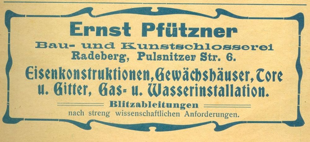 Pulsnitzer Straße 29 (vor 1910 Pulsnitzer Straße 6, 1910 - 1927 Pulsnitzer Straße 11) Radeberg Pulsnitzer Straße 29 (vor 1910 Pulsnitzer Straße 6, 1910 - 1927 Pulsnitzer Straße 11) Radeberg